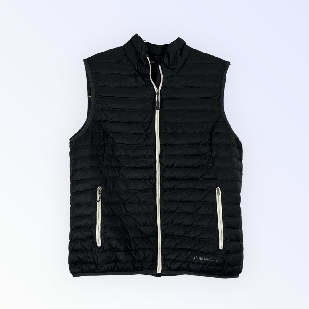 EDDIE BAUER DOWN PUFFER WOMENS LARGE BLACK WHITE